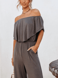 Break Away Off Shoulder Wide Leg Jumpsuit - Grey Ledshopy.com