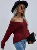 Burgundy Marjorie V-Neck Knit Sweater Ledshopy.com