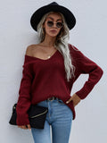 Burgundy Marjorie V-Neck Knit Sweater Ledshopy.com