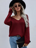 Burgundy Marjorie V-Neck Knit Sweater Ledshopy.com