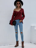 Burgundy Marjorie V-Neck Knit Sweater Ledshopy.com