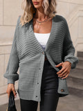 Button Up Oversized Knit Cardigan - Grey Ledshopy.com