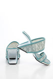 Camellia Lace Upper Leather Heeled Sandal - Blue Ledshopy.com
