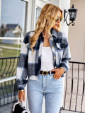 Chancellor Plaid Crop Shacket - Navy Ledshopy.com