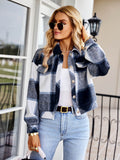 Chancellor Plaid Crop Shacket - Navy Ledshopy.com