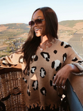 Cheetah V-Neck Ripped Collar & Sleeve Knit Pullover - Beige Ledshopy.com