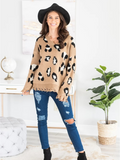 Cheetah V-Neck Ripped Collar & Sleeve Knit Pullover - Beige Ledshopy.com