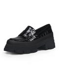 Chunky Heel Croc Pattern Loafer - Black Ledshopy.com