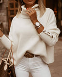Cream Oversized Collar Turtleneck Knit Sweater Ledshopy.com