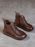 Curved Leather Combat Boots - Brown Ledshopy.com