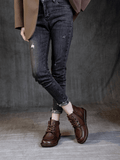 Curved Leather Combat Boots - Brown Ledshopy.com