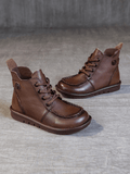 Curved Leather Combat Boots - Brown Ledshopy.com