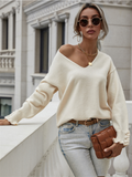 Darius Drop Shoulder V-Neck Knit Top - Beige Ledshopy.com