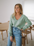 Darius Drop Shoulder V-Neck Knit Top - Green Ledshopy.com