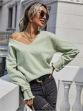Darius Drop Shoulder V-Neck Knit Top - Green Ledshopy.com