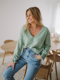 Darius Drop Shoulder V-Neck Knit Top - Green Ledshopy.com