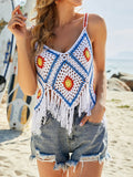 Diamond Crochet Tassel Crop Top - White Ledshopy.com