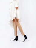 Diamond Heel Leather Ankle Bootie - White Ledshopy.com