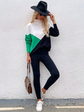Dulcie Green Color Block Turtleneck Knit Sweater Ledshopy.com