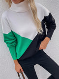 Dulcie Green Color Block Turtleneck Knit Sweater Ledshopy.com