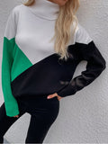 Dulcie Green Color Block Turtleneck Knit Sweater Ledshopy.com