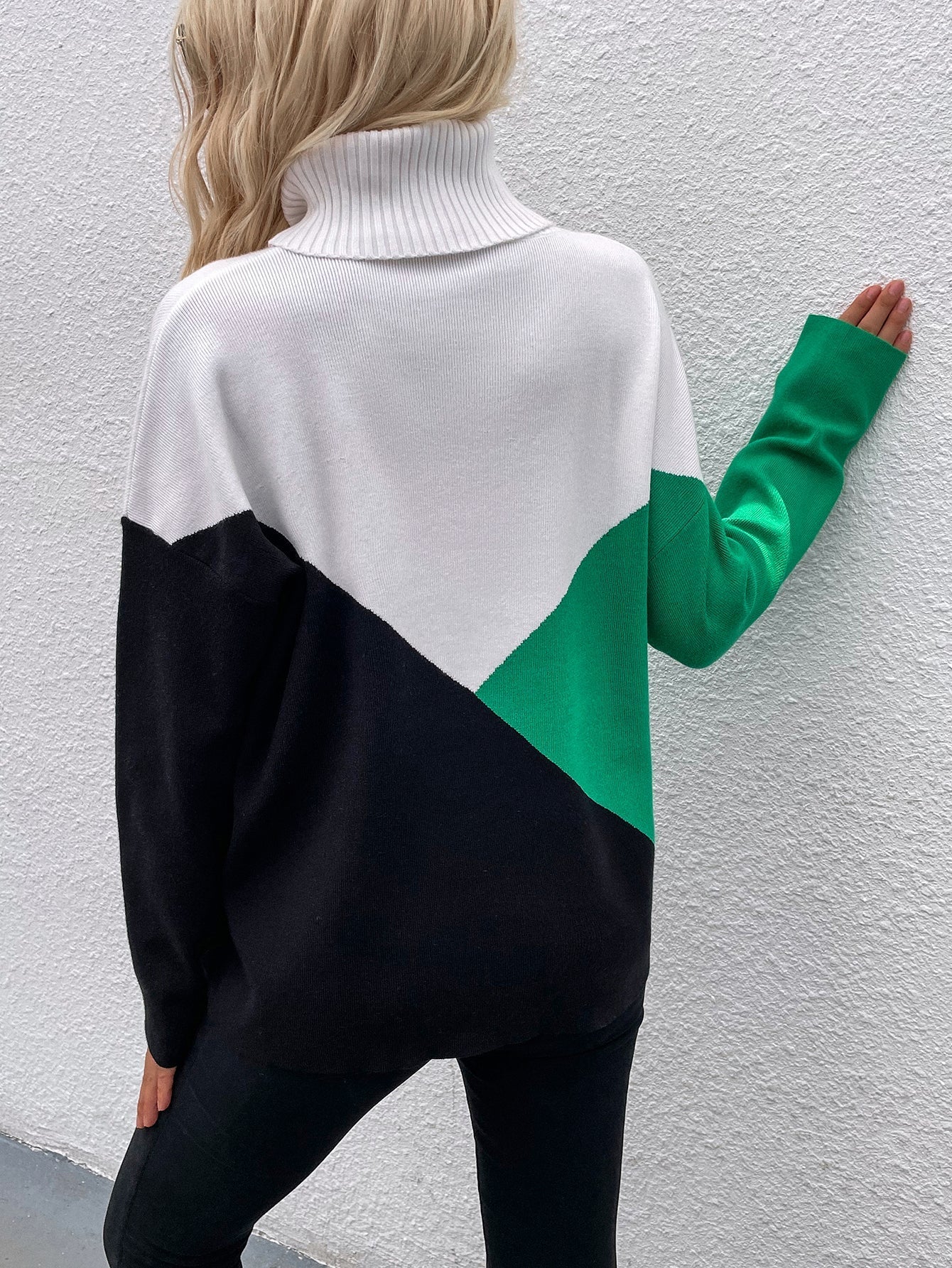 Dulcie Green Color Block Turtleneck Knit Sweater Ledshopy.com