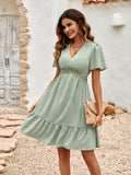 Emiliana Short Sleeve Babydoll Mini Dress - Sage Ledshopy.com