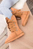 Faux Fur -Lined Ribbon Suede Tie Up Boots - Chestnut Ledshopy.com