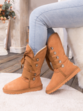 Faux Fur -Lined Ribbon Suede Tie Up Boots - Chestnut Ledshopy.com