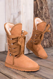 Faux Fur -Lined Ribbon Suede Tie Up Boots - Chestnut Ledshopy.com