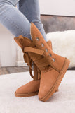 Faux Fur -Lined Ribbon Suede Tie Up Boots - Chestnut Ledshopy.com