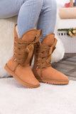 Faux Fur -Lined Ribbon Suede Tie Up Boots - Chestnut Ledshopy.com