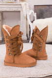 Faux Fur -Lined Ribbon Suede Tie Up Boots - Chestnut Ledshopy.com