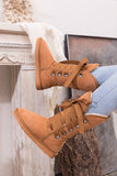 Faux Fur -Lined Ribbon Suede Tie Up Boots - Chestnut Ledshopy.com