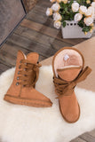 Faux Fur -Lined Ribbon Suede Tie Up Boots - Chestnut Ledshopy.com