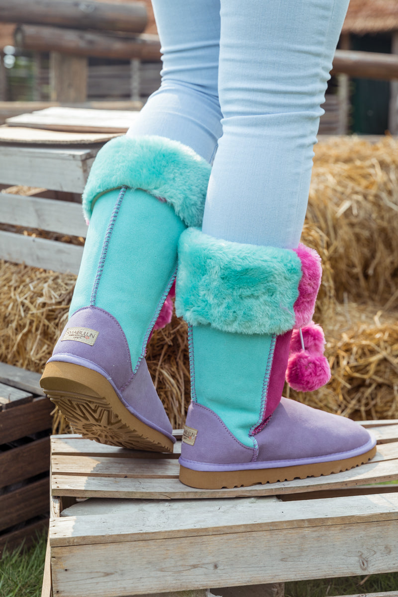 Fringe Ball Color Contrast Suede Boots - Purple Ledshopy.com