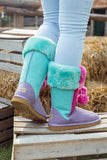 Fringe Ball Color Contrast Suede Boots - Purple Ledshopy.com