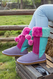 Fringe Ball Color Contrast Suede Boots - Purple Ledshopy.com