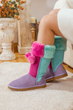 Fringe Ball Color Contrast Suede Boots - Purple Ledshopy.com