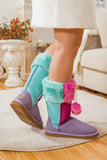 Fringe Ball Color Contrast Suede Boots - Purple Ledshopy.com