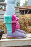 Fringe Ball Color Contrast Suede Boots - Purple Ledshopy.com