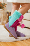 Fringe Ball Color Contrast Suede Boots - Purple Ledshopy.com