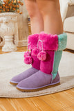 Fringe Ball Color Contrast Suede Boots - Purple Ledshopy.com