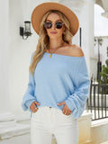 Fuzzy Balloon Sleeve Knit Sweater - Blue Ledshopy.com