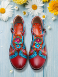 Genuine Leather Cut Out T-Strap Dora Sandals Oxford Shoes Ledshopy.com