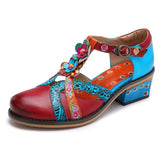 Genuine Leather Cut Out T-Strap Dora Sandals Oxford Shoes Ledshopy.com