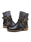 Genuine Leather Gold Floral Embossed Strap  Moto Boots Ledshopy.com