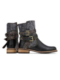 Genuine Leather Gold Floral Embossed Strap  Moto Boots Ledshopy.com