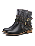 Genuine Leather Gold Floral Embossed Strap  Moto Boots Ledshopy.com