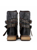 Genuine Leather Gold Floral Embossed Strap  Moto Boots Ledshopy.com